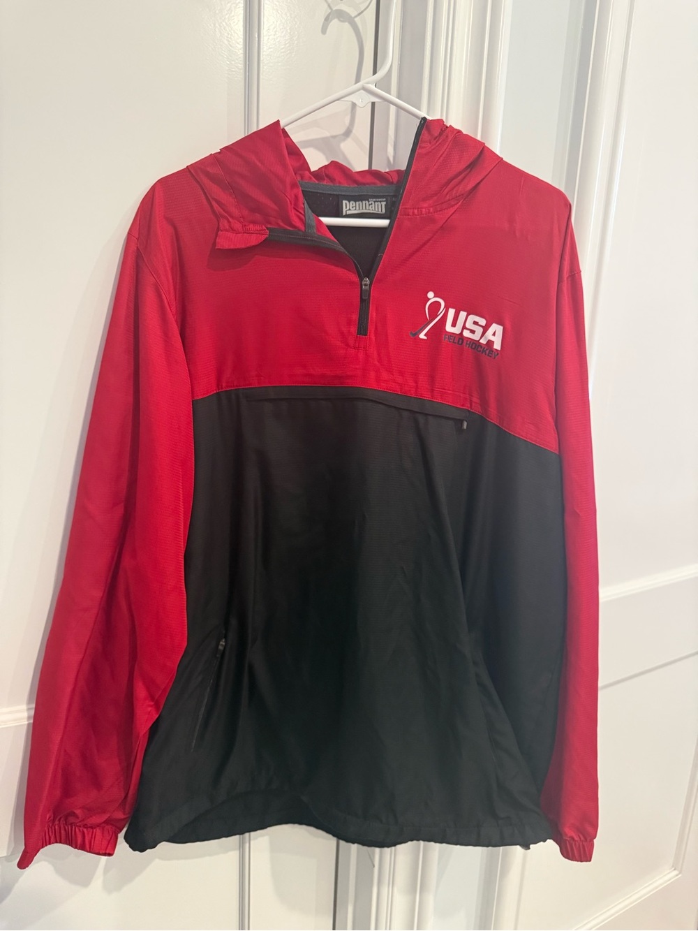USA field hockey Red & Black Half-Zip Hooded Utility Jacket